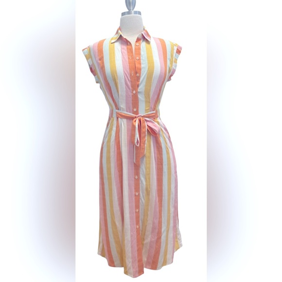 LOFT Orange 🍊 and White Striped Midi Dress - Picture 1 of 7